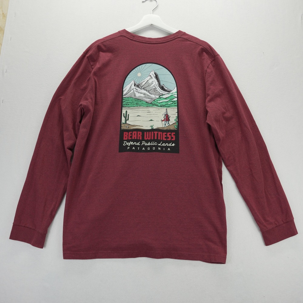 Patagonia Bear Witness Defend Public Lands LS Responsibili-Tee XL Burgundy 38483 - Picture 11 of 12